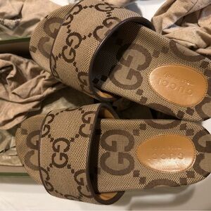 Gucci Brown Monogram Canvas Slide Sandals